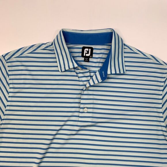 FootJoy FJ Shirt Men XL Extra Large Baby Blue Striped Stretch Shirttail Hem Polo - Picture 3 of 13